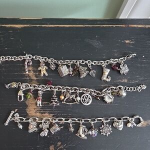 Brighton Set Of 3 Christmas/winter Silver Charm Bracelet Set